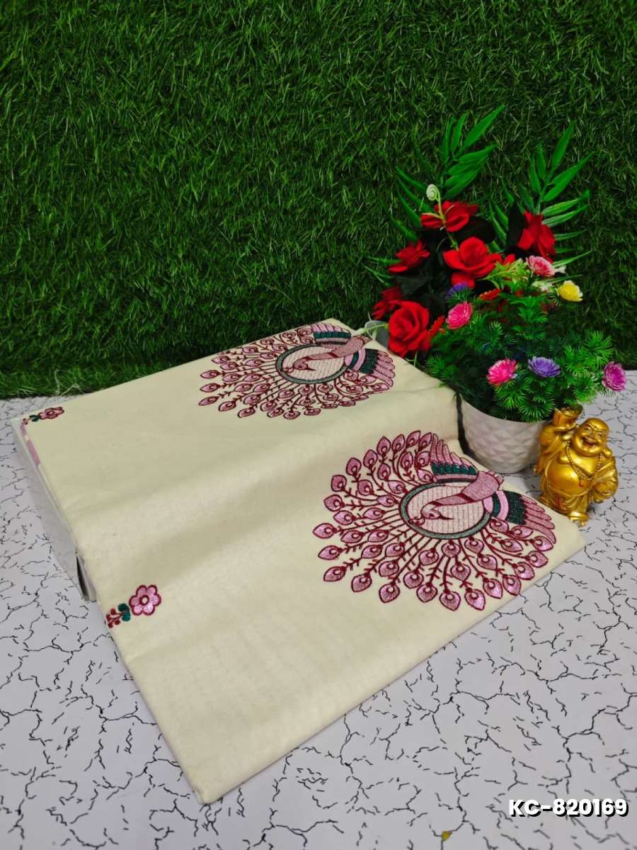 Trending kerala onam special kasavu saree full work embossed digital printing cotton saree collections - BEIGE COLOUR (12)