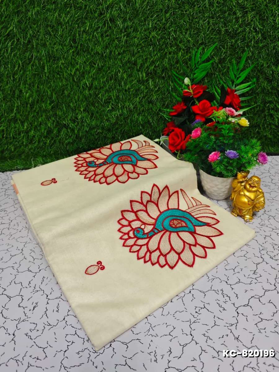 Trending kerala onam special kasavu saree full work embossed digital printing cotton saree collections - WHITE N (11)