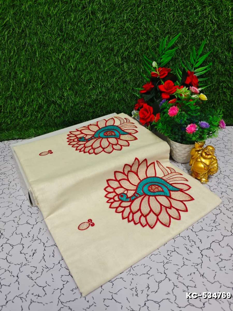 Trending kerala onam special kasavu saree full work embossed digital printing cotton saree collections - BEIGE COLOUR (13)