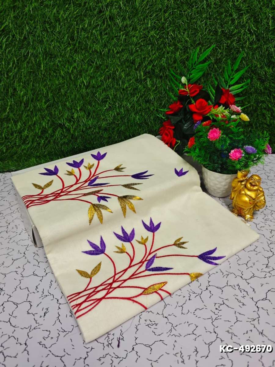 Trending kerala onam special kasavu saree full work embossed digital printing cotton saree collections - IVORY COLOUR (17)