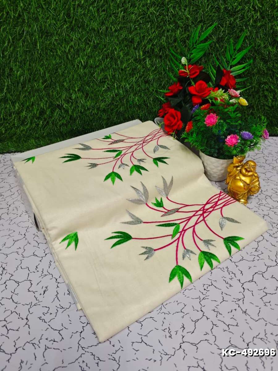 Trending kerala onam special kasavu saree full work embossed digital printing cotton saree collections - WHITE N (16)
