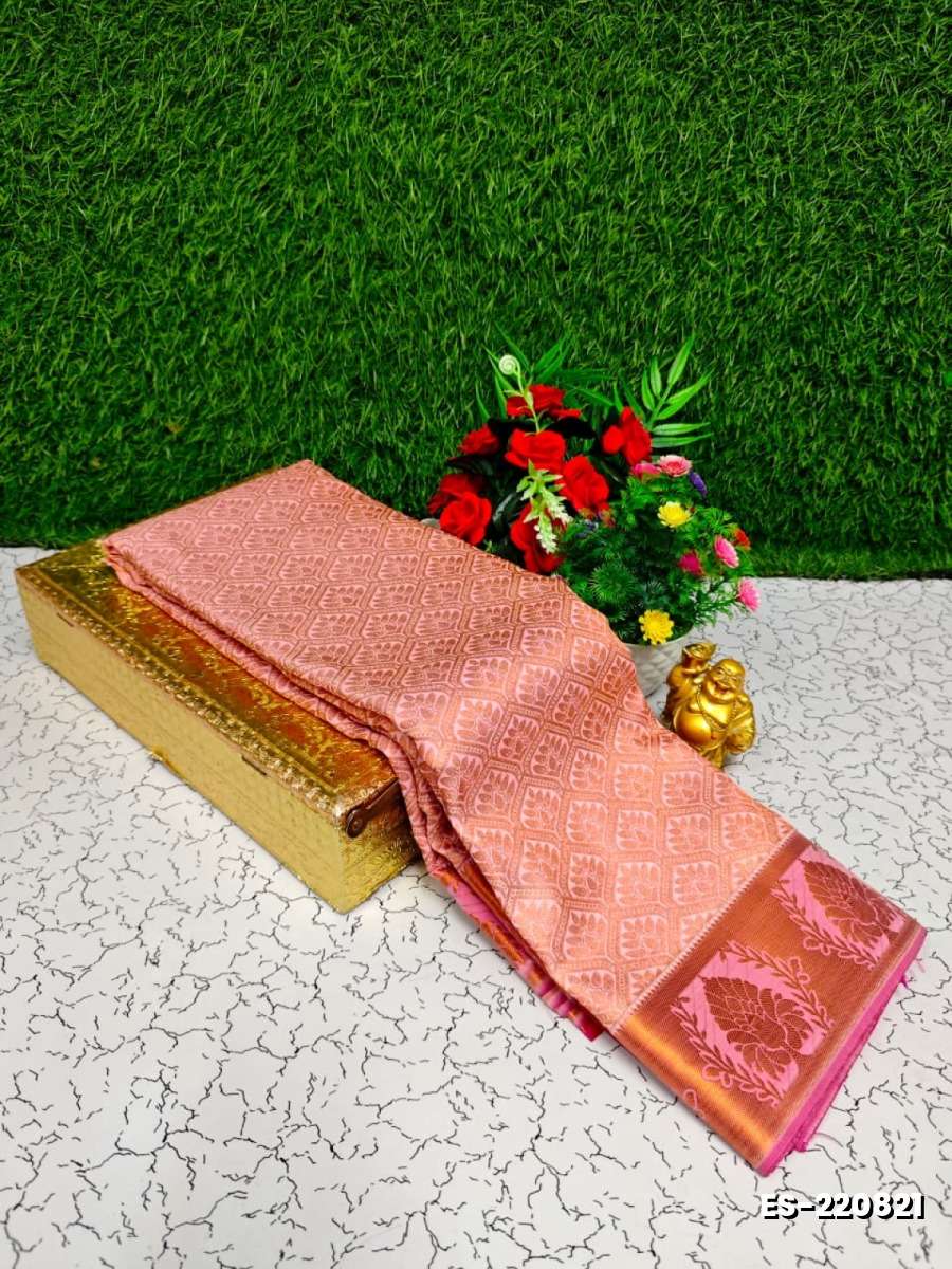 Bridal silk gold silvar and copper zari weave and wedding art silk sarees - BABY PINK (9)
