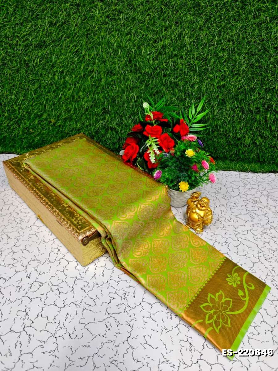 Bridal silk gold silvar and copper zari weave and wedding art silk sarees - LIGHT GREEN SHADE (2)