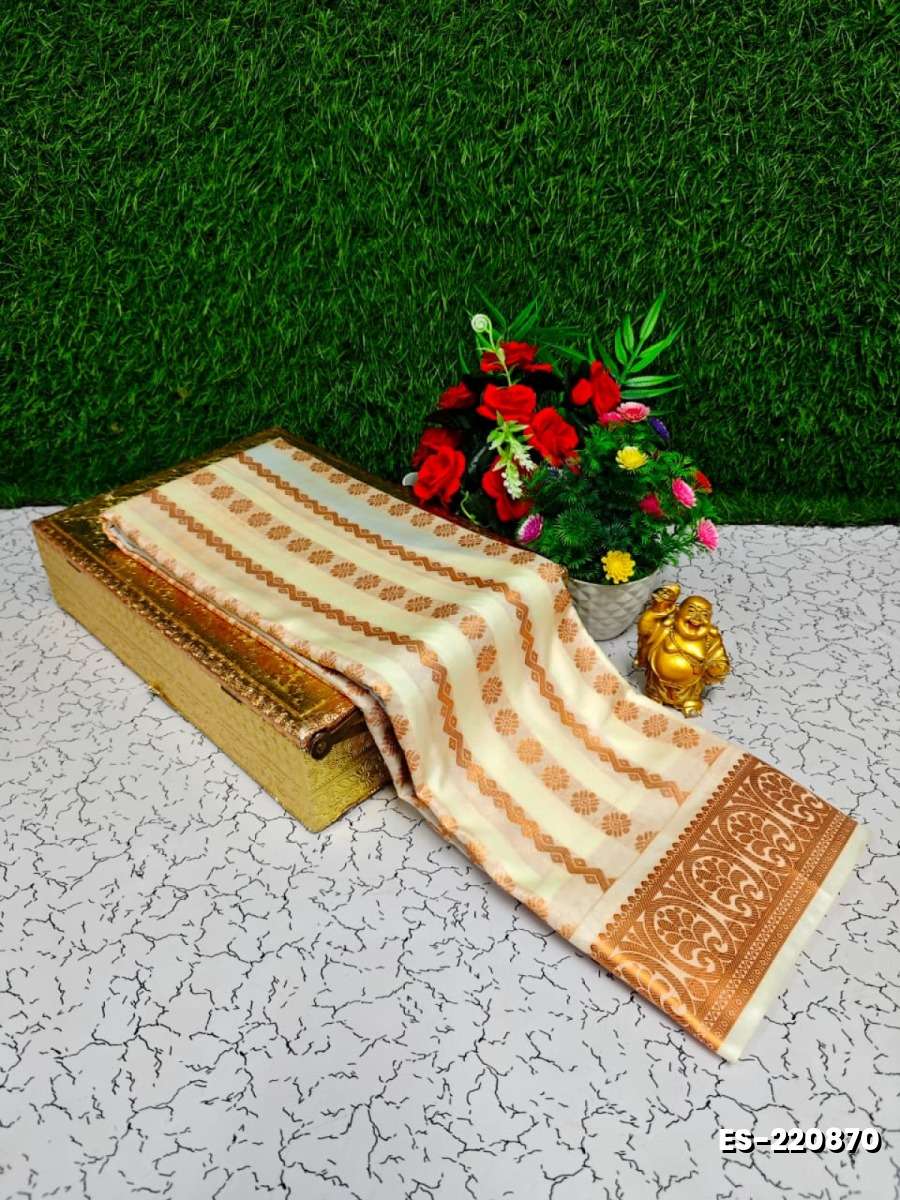 Bridal silk gold silvar and copper zari weave and wedding art silk sarees - IVORY COLOUR (2)