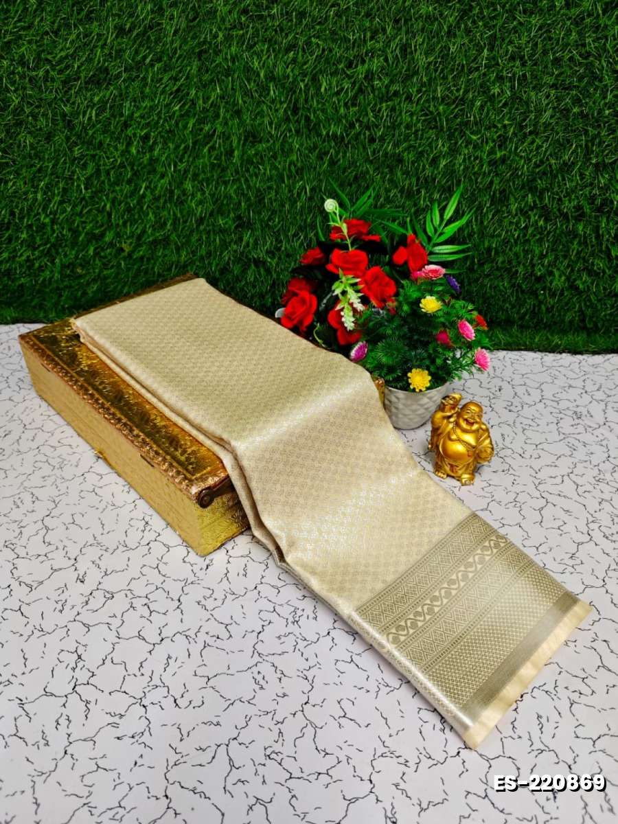Bridal silk gold silvar and copper zari weave and wedding art silk sarees - BEIGE COLOUR (9)