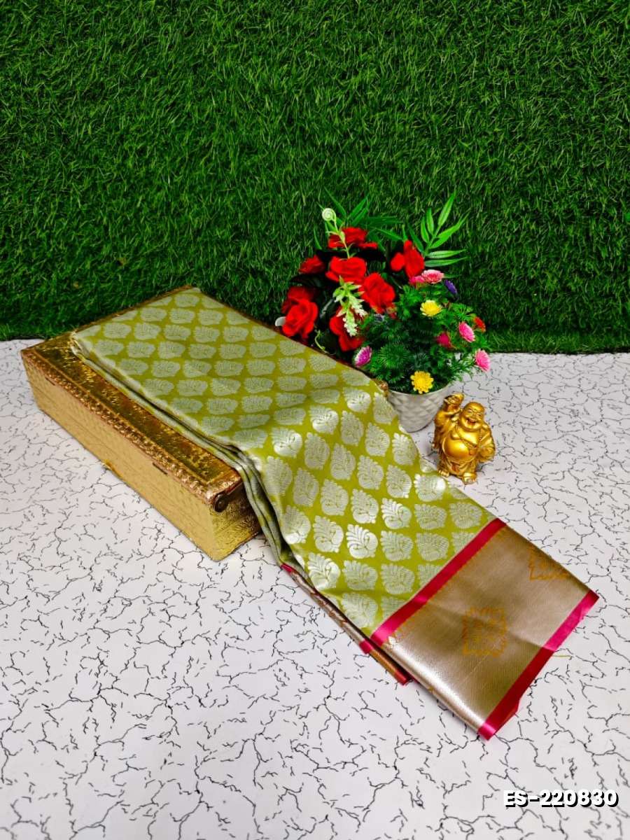 Bridal silk gold silvar and copper zari weave and wedding art silk sarees - PESTA GREEN