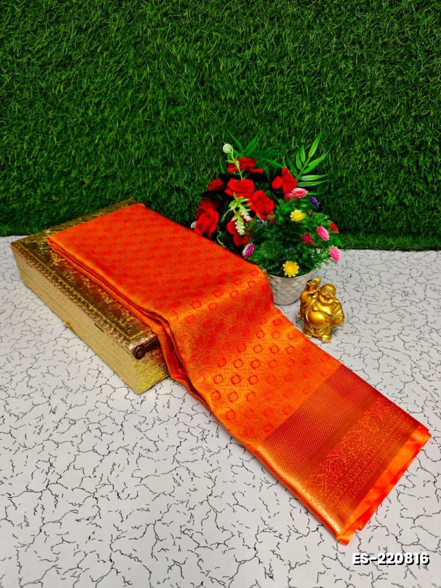 Bridal silk gold silvar and copper zari weave and wedding art silk sarees - ORANGE (8)
