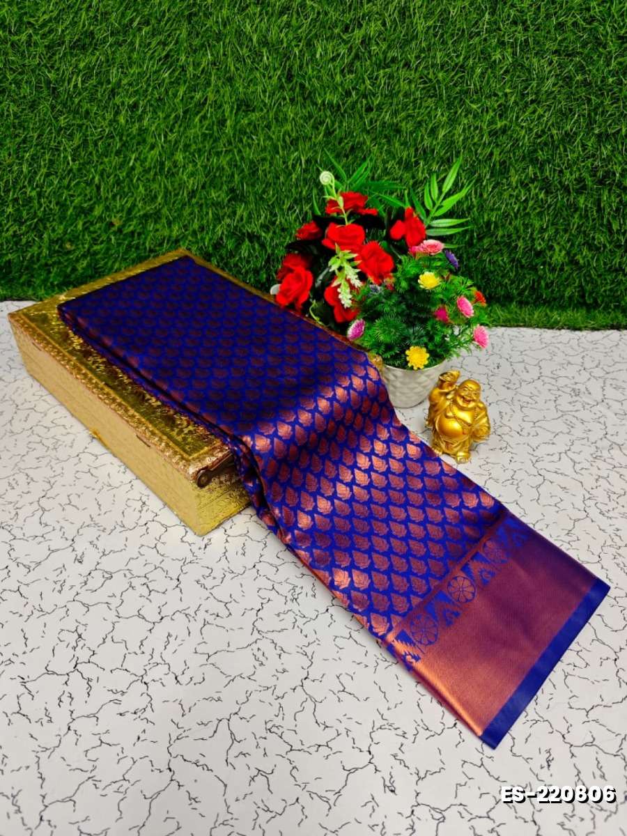 Bridal silk gold silvar and copper zari weave and wedding art silk sarees - ROYAL BLUE (2)