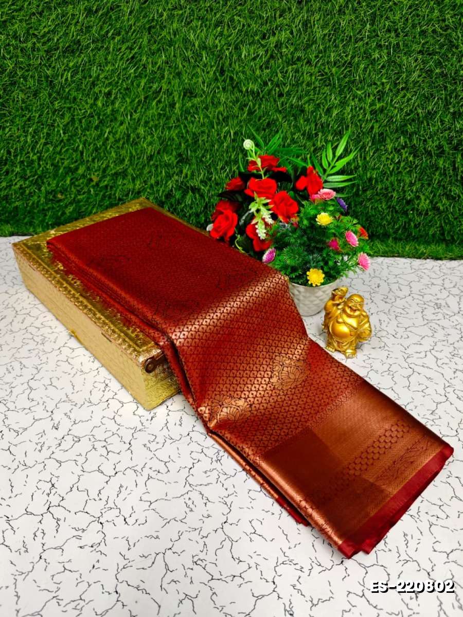 Bridal silk gold silvar and copper zari weave and wedding art silk sarees - MERUN (5)