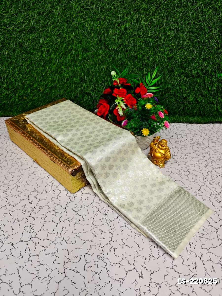Bridal silk gold silvar and copper zari weave and wedding art silk sarees - WHITE (2)