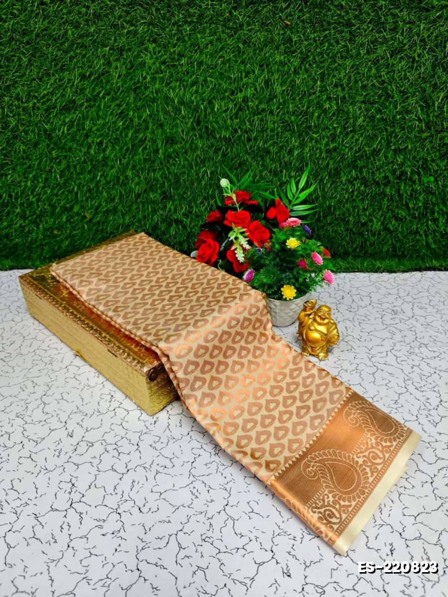 Bridal silk gold silvar and copper zari weave and wedding art silk sarees - LIGHT SANDLE (6)