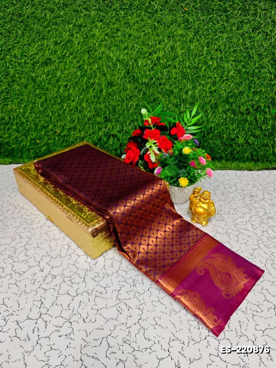 Bridal silk gold silvar and copper zari weave and wedding art silk sarees - PLUM COLOUR (1)