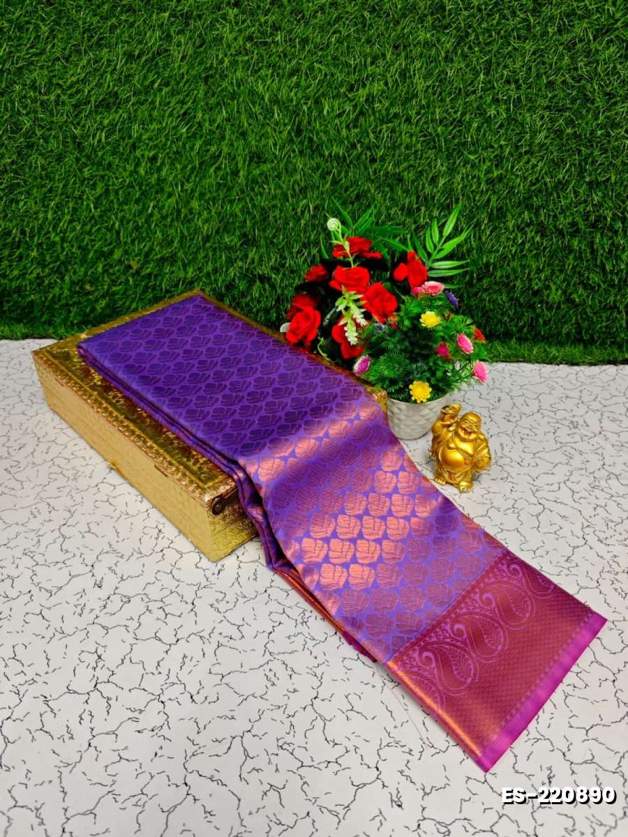 Bridal silk gold silvar and copper zari weave and wedding art silk sarees - BRINJAL COLOUR (2)