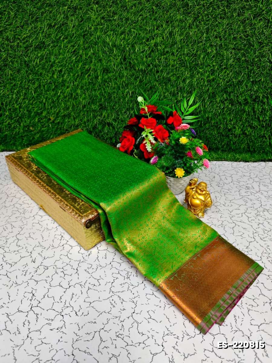 Bridal silk gold silvar and copper zari weave and wedding art silk sarees - GREEN (3)