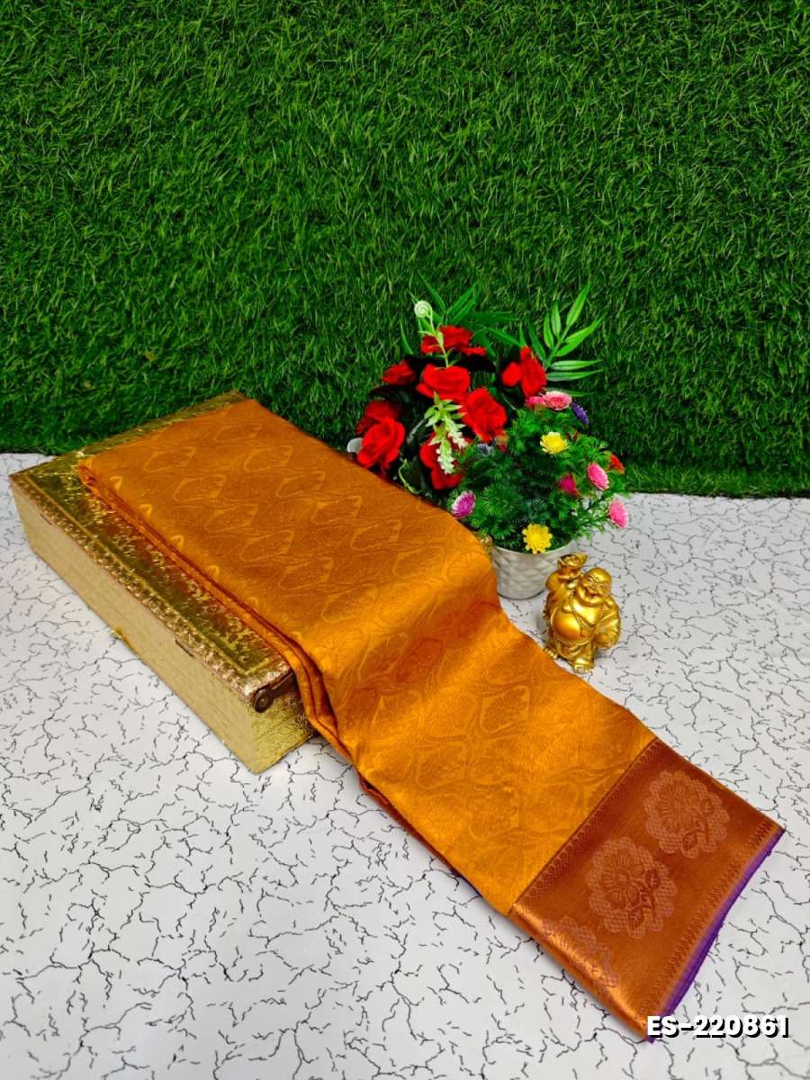 Bridal silk gold silvar and copper zari weave and wedding art silk sarees - YELLOW COLOR (2)