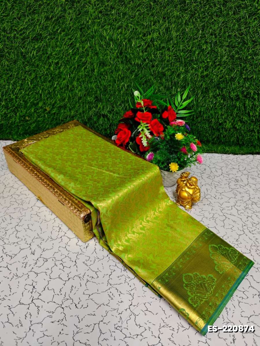 Bridal silk gold silvar and copper zari weave and wedding art silk sarees - EMERALD COLOUR (4)