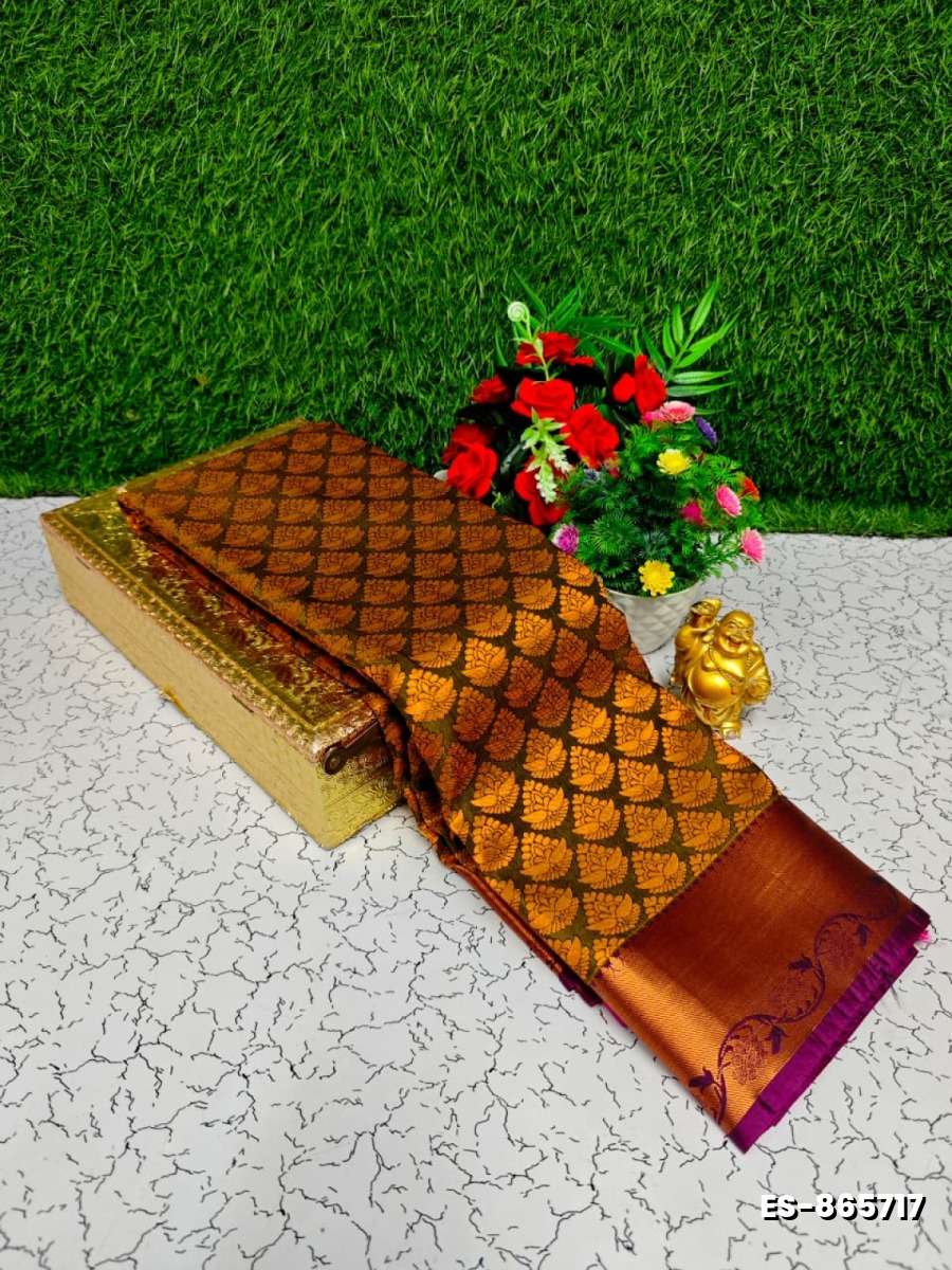Bridal Silk Gold Silvar And Copper Zari Weave And Wedding Art Silk Sarees - OLIVE GREEN (5)