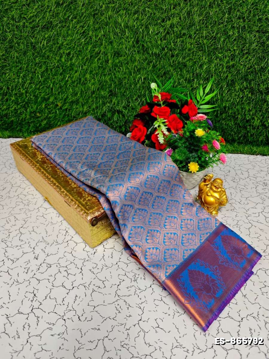 Bridal Silk Gold Silvar And Copper Zari Weave And Wedding Art Silk Sarees - LIGHT BLUE N (2)