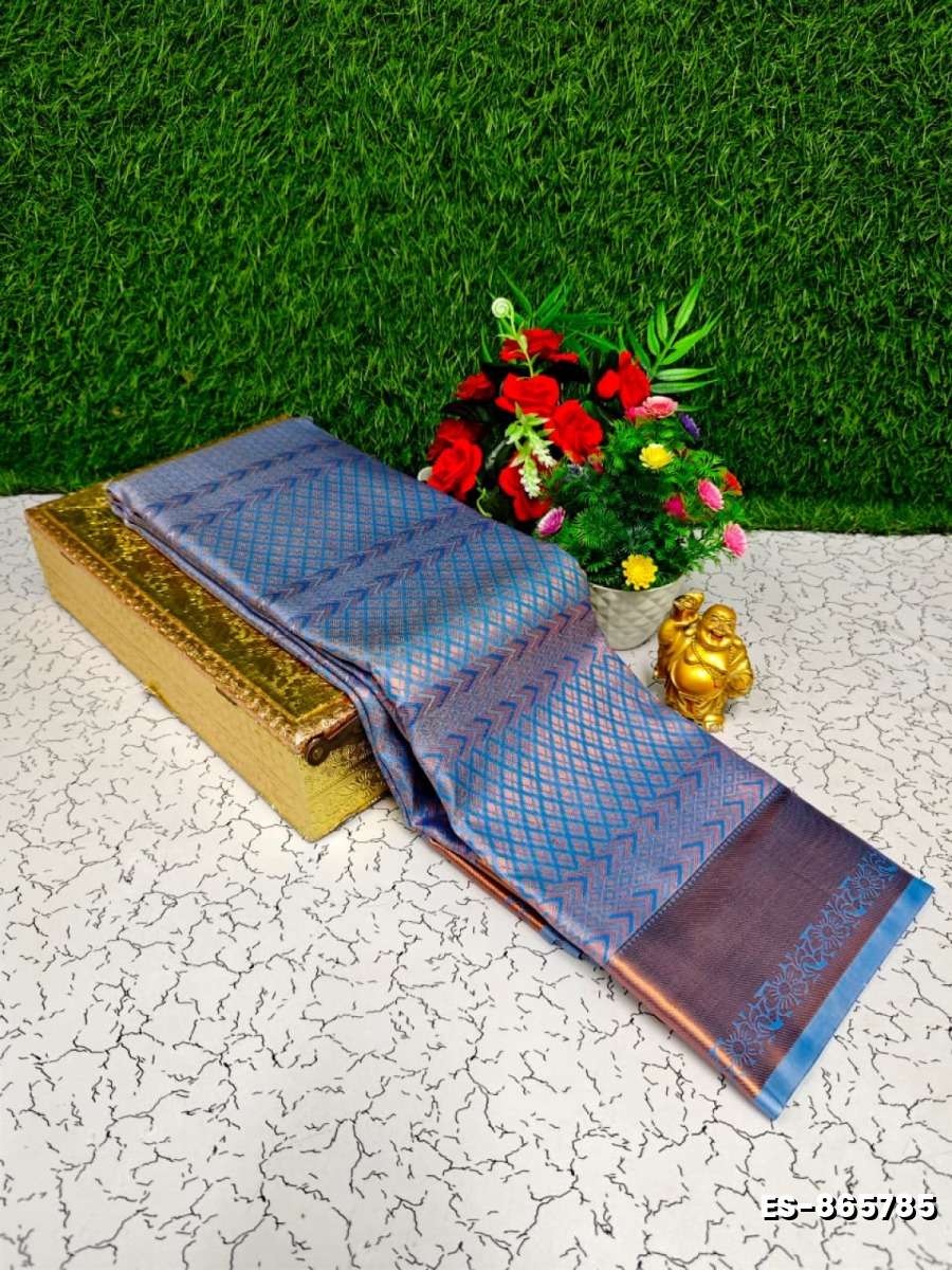 Bridal Silk Gold Silvar And Copper Zari Weave And Wedding Art Silk Sarees - BLUE SHADE (1)