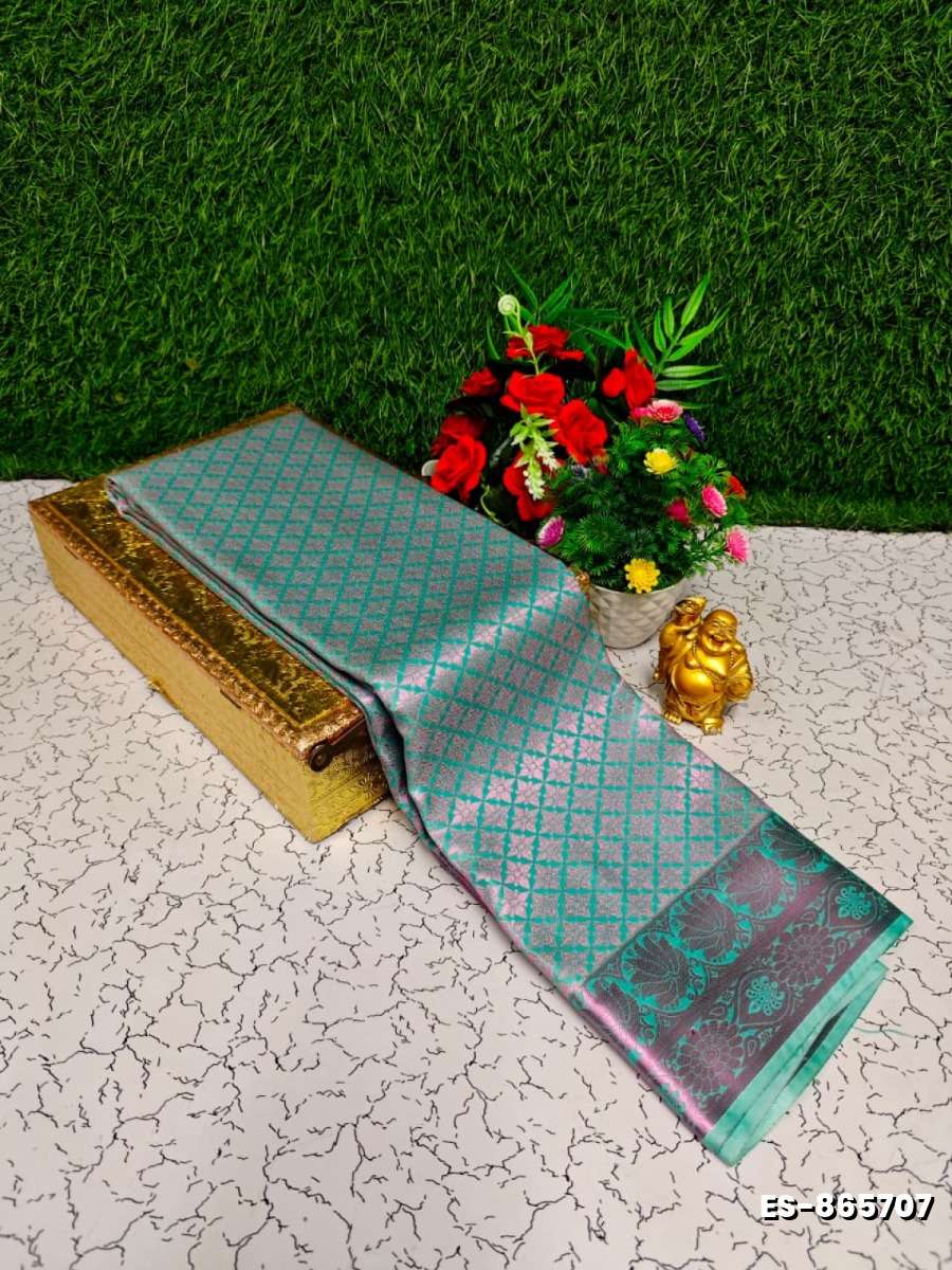 Bridal Silk Gold Silvar And Copper Zari Weave And Wedding Art Silk Sarees - TEAL COLOUR