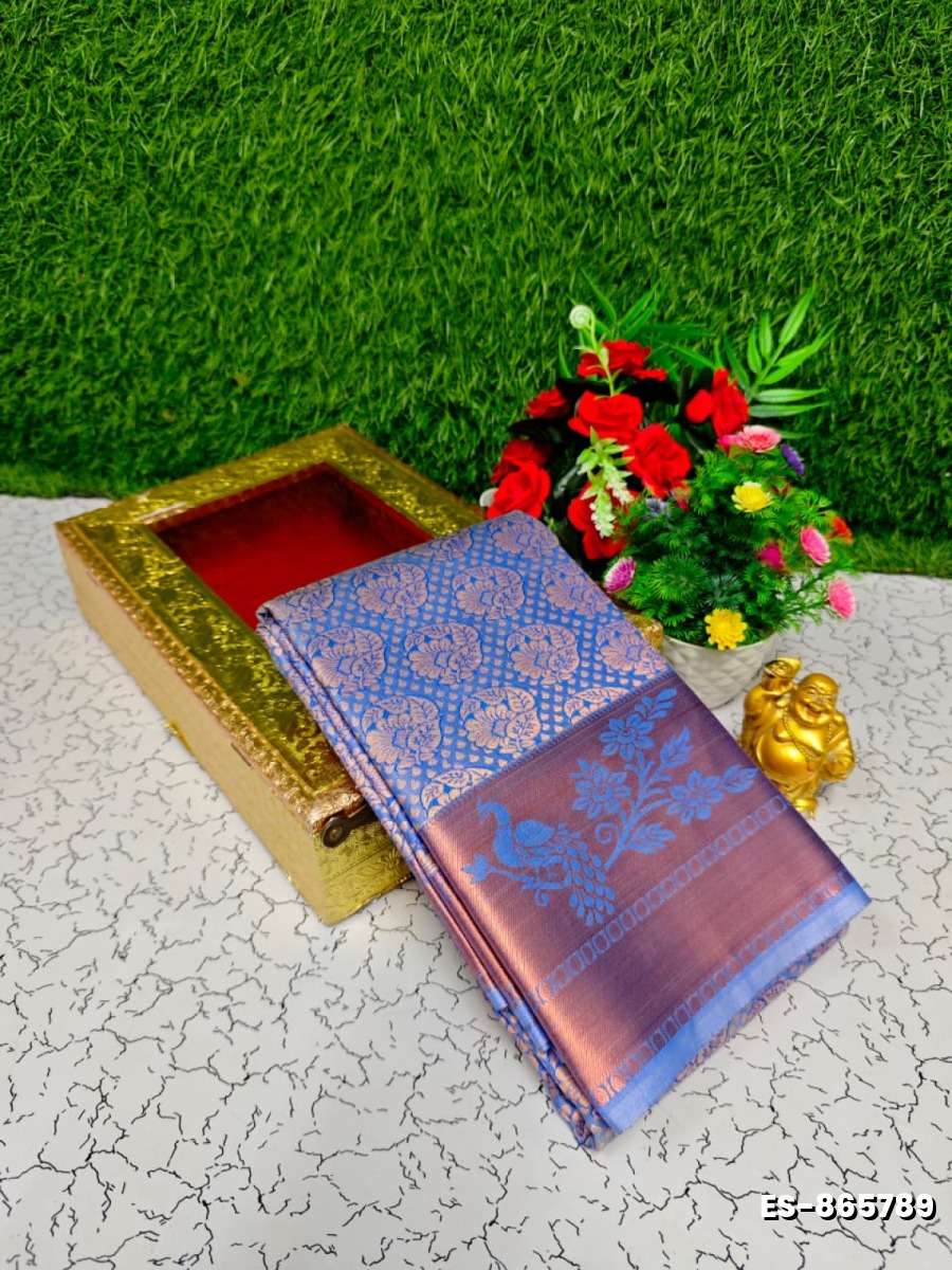 Bridal Silk Gold Silvar And Copper Zari Weave And Wedding Art Silk Sarees - BLUE COLOUR (1)