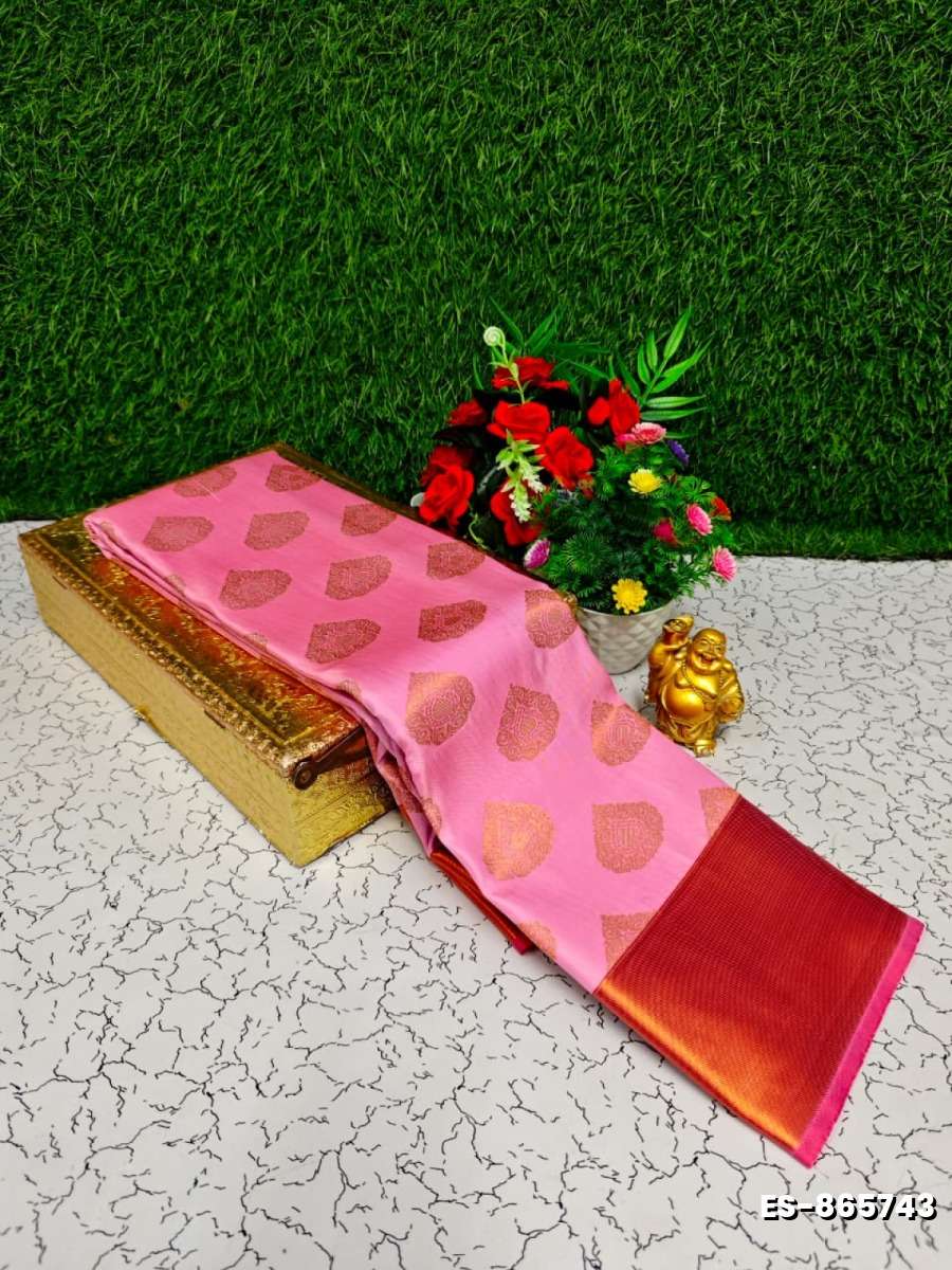 Bridal Silk Gold Silvar And Copper Zari Weave And Wedding Art Silk Sarees - LIGHT PINK (13)