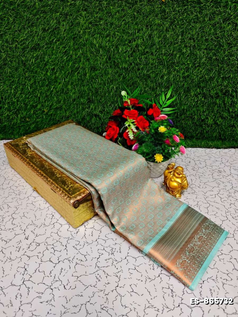 Bridal Silk Gold Silvar And Copper Zari Weave And Wedding Art Silk Sarees - LIGHT SKY BLUE