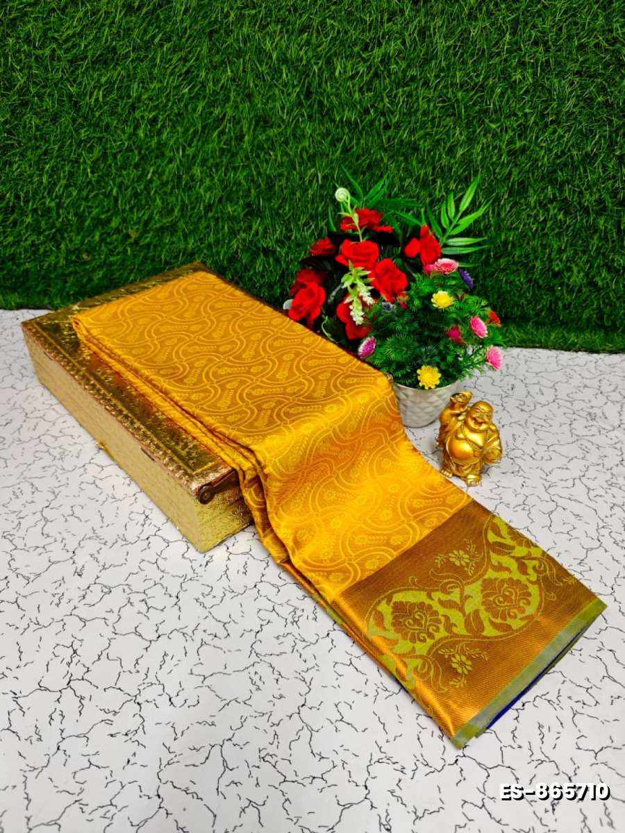Bridal Silk Gold Silvar And Copper Zari Weave And Wedding Art Silk Sarees - YELLOW (3)