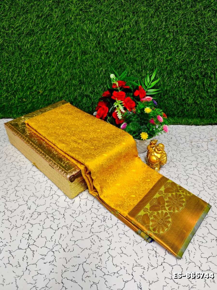 Bridal Silk Gold Silvar And Copper Zari Weave And Wedding Art Silk Sarees - LIGHT YELLOW (2)