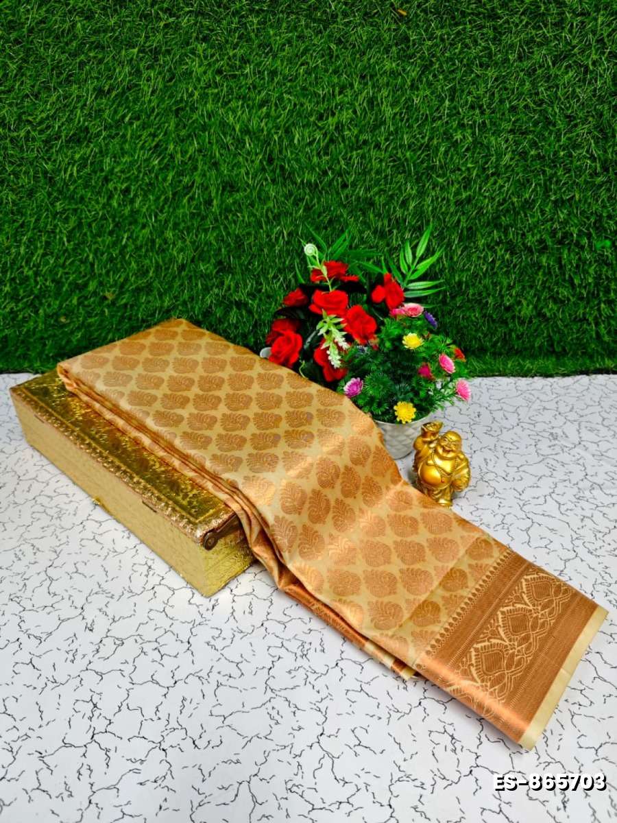 Bridal Silk Gold Silvar And Copper Zari Weave And Wedding Art Silk Sarees - GOLD (2)