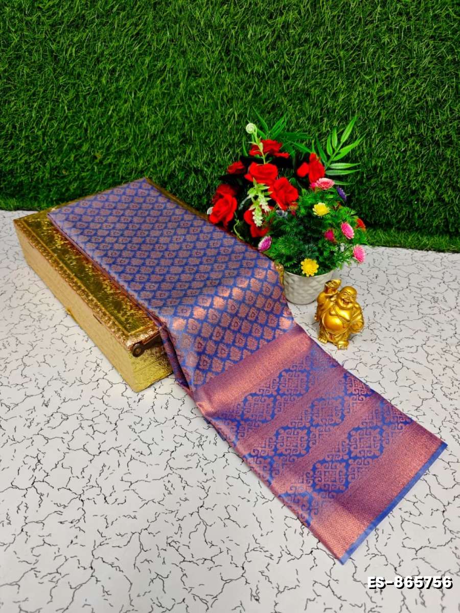Bridal Silk Gold Silvar And Copper Zari Weave And Wedding Art Silk Sarees - NORMAL  BLUE (3)