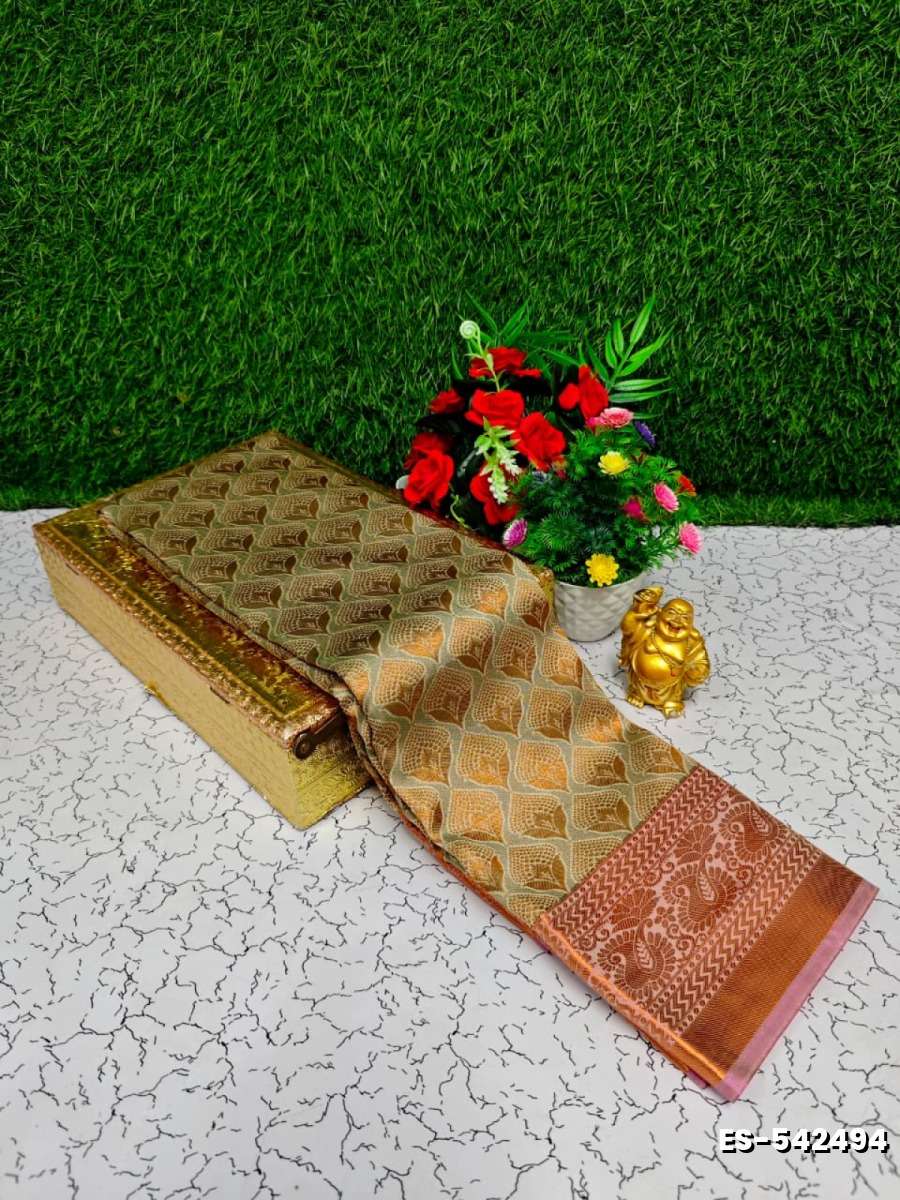 Bridal Silk Gold Silvar And Copper Zari Weave And Wedding Art Silk Sarees - CHOCOLATE COLOR (7)