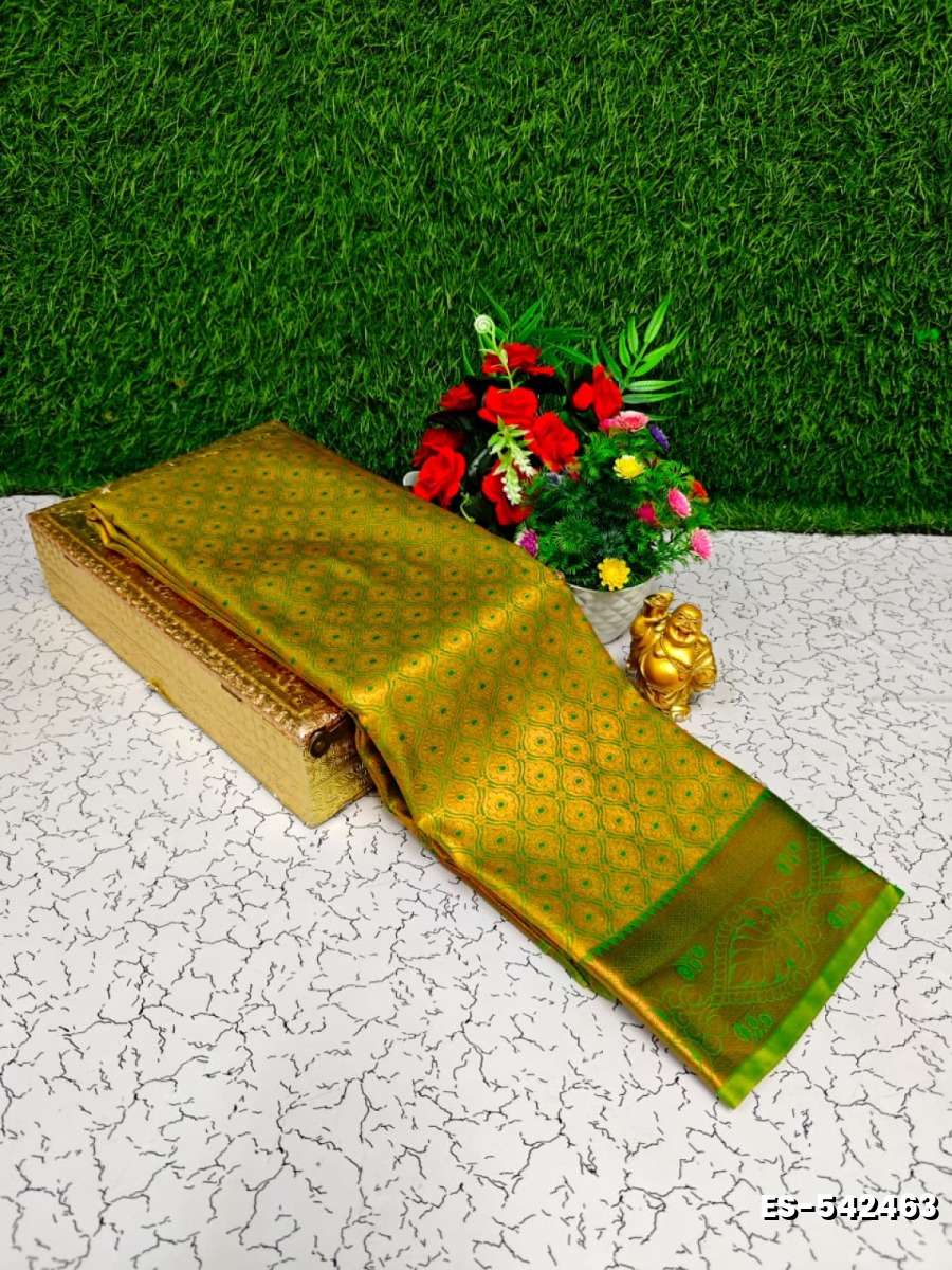 Bridal Silk Gold Silvar And Copper Zari Weave And Wedding Art Silk Sarees - GREEN COLOUR (4)