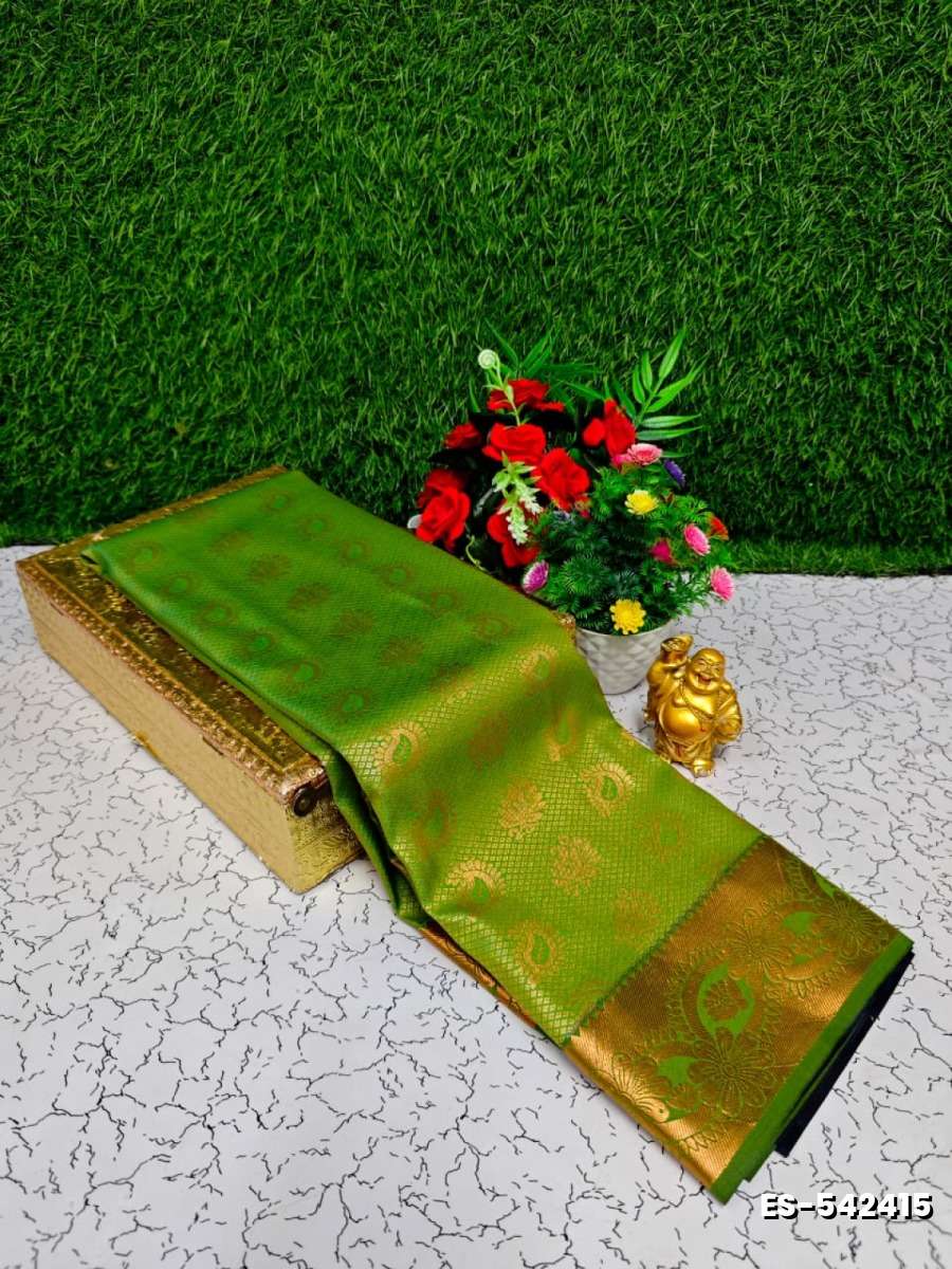 Bridal Silk Gold Silvar And Copper Zari Weave And Wedding Art Silk Sarees - GREEN (4)