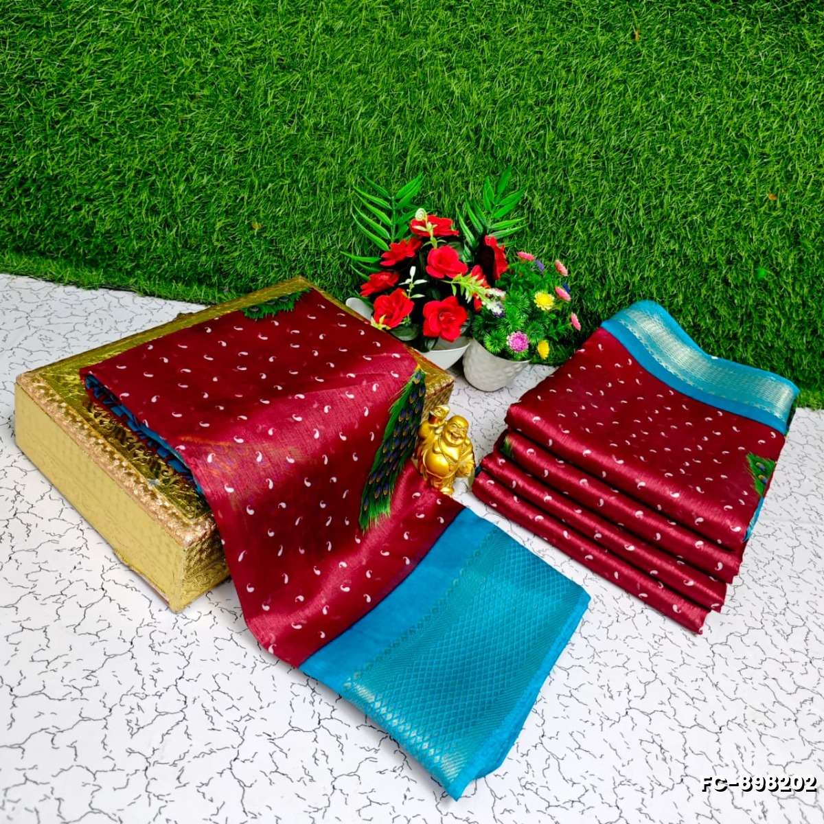 Fancy Print  Office Wear Cotton Sarees All Over Body Peacock Design Premium Look lightweight Comfortable Wear - MERUN