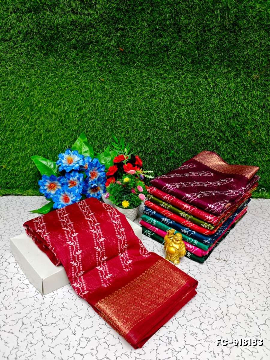Fancy Print  Office Wear Cotton Sarees All Over Body Cross Line Dots And Little Leaf Design trailing pattern Premium Look lightweight Comfortable Wear - TOMATO COLOUR