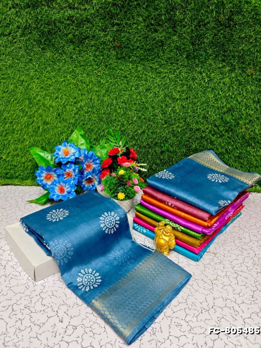 Fancy Print  Office Wear Cotton Sarees All Over Body Circle Poo Design Premium Look lightweight Comfortable Wear - BLUE SHADE