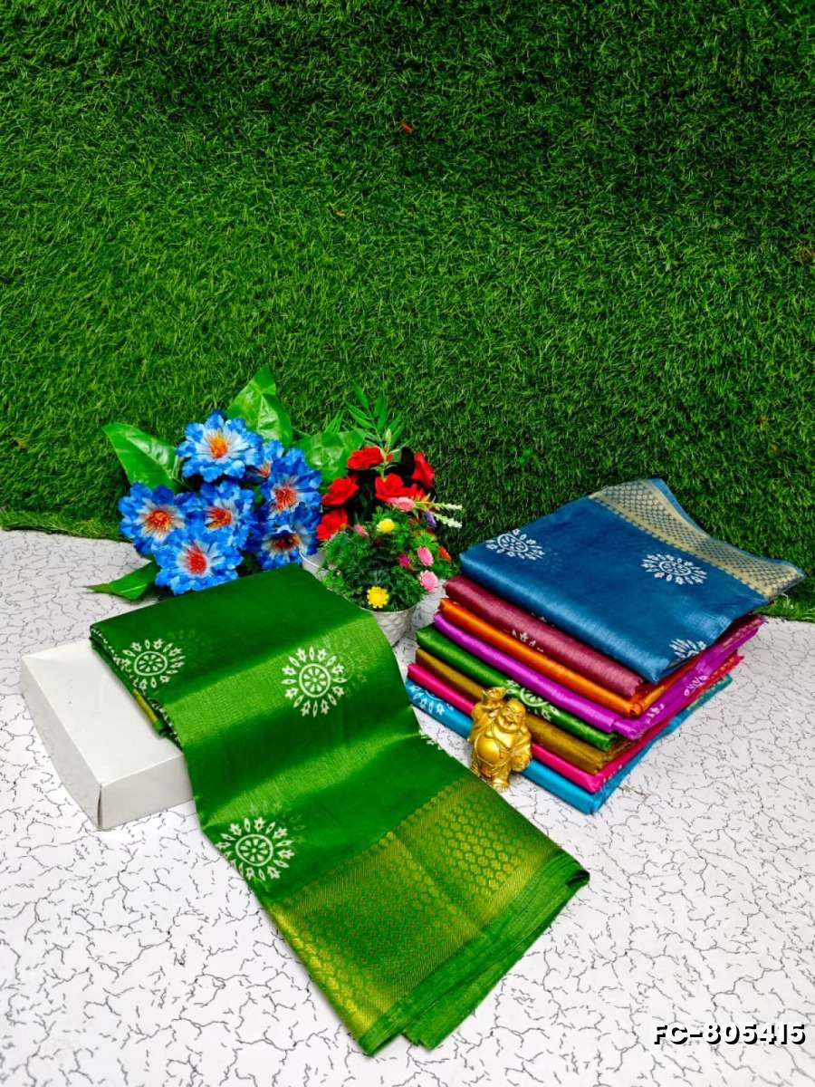 Fancy Print  Office Wear Cotton Sarees All Over Body Circle Poo Design Premium Look lightweight Comfortable Wear - GREEN