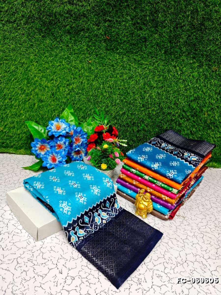 Fancy Print  Office Wear Cotton Sarees All Over Body Poo Design Premium Look lightweight Comfortable Wear - SKY BLUE