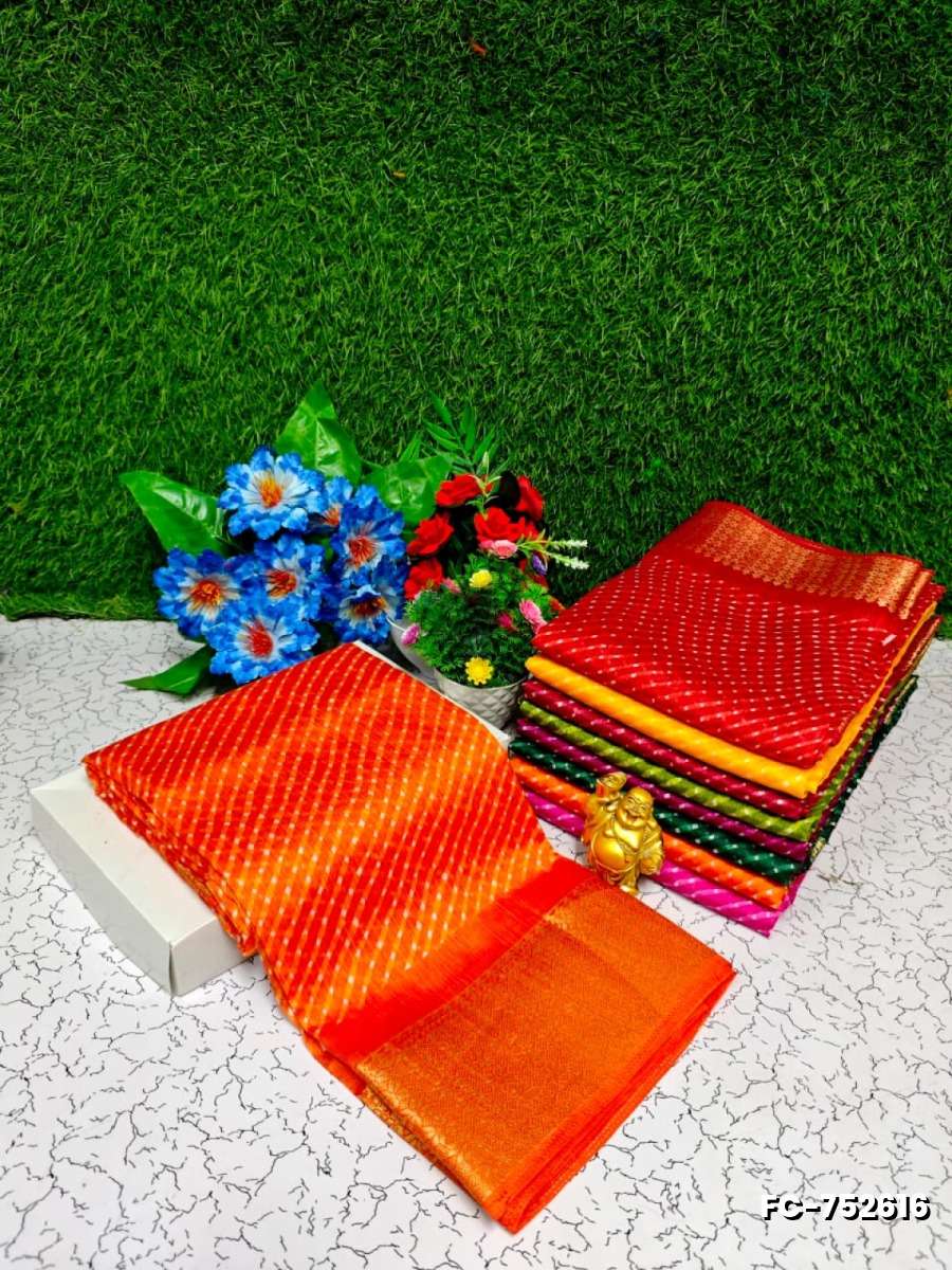 Fancy print office wear cotton sarees all over body cross line dots  design  premium look lightweight comfortable wear - ORANGE