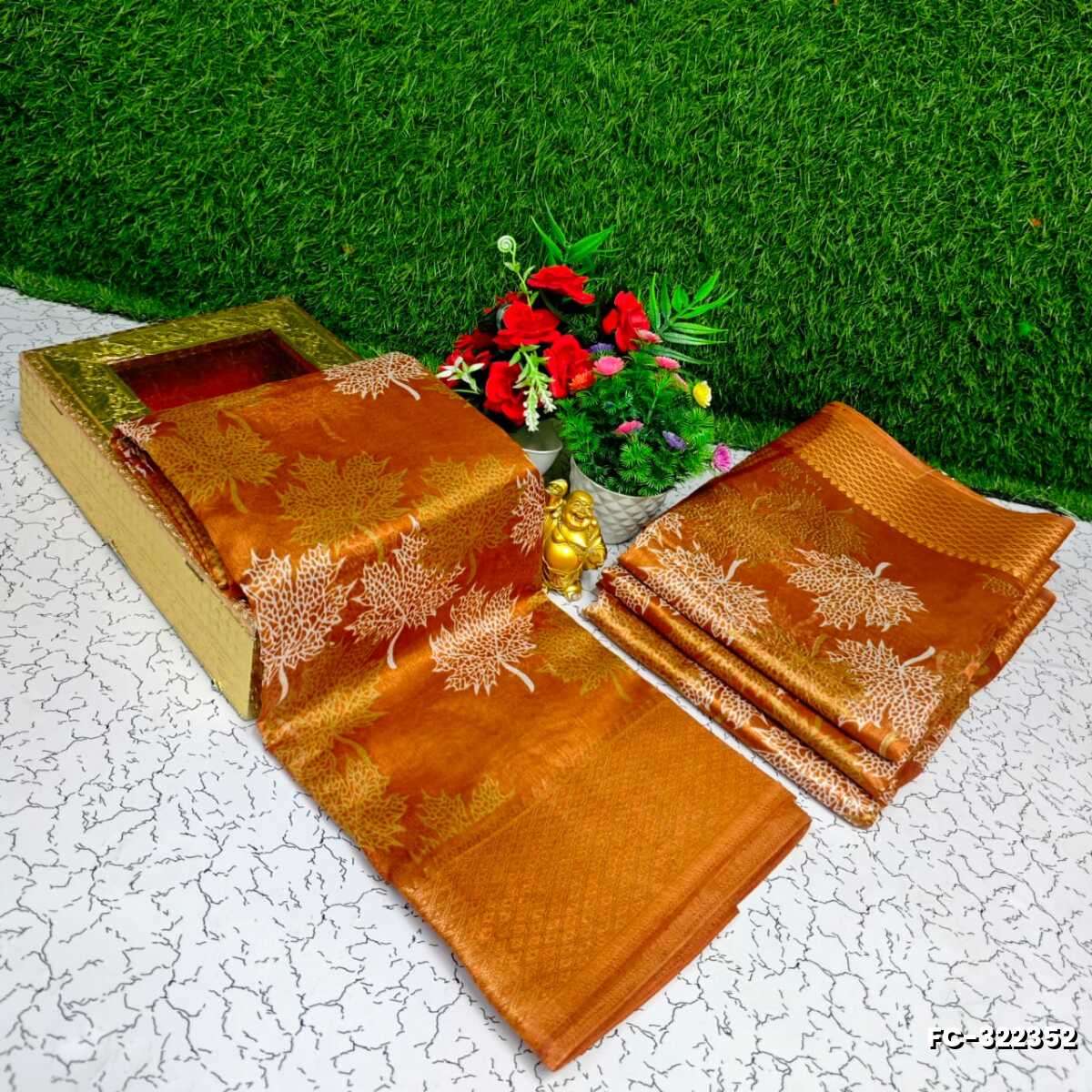 Fancy print office wear cotton sarees all over body Leaf design premium look lightweight comfortable wear - VENTHAYA COLOUR
