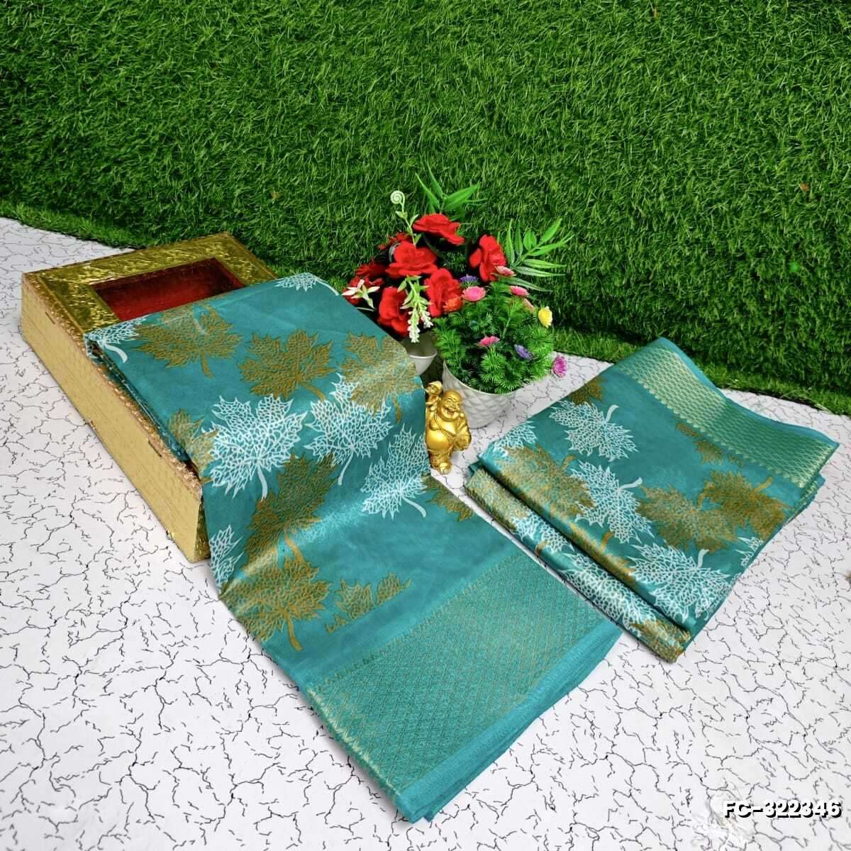 Fancy print office wear cotton sarees all over body Leaf design premium look lightweight comfortable wear - LIGHT GREEN SHADE