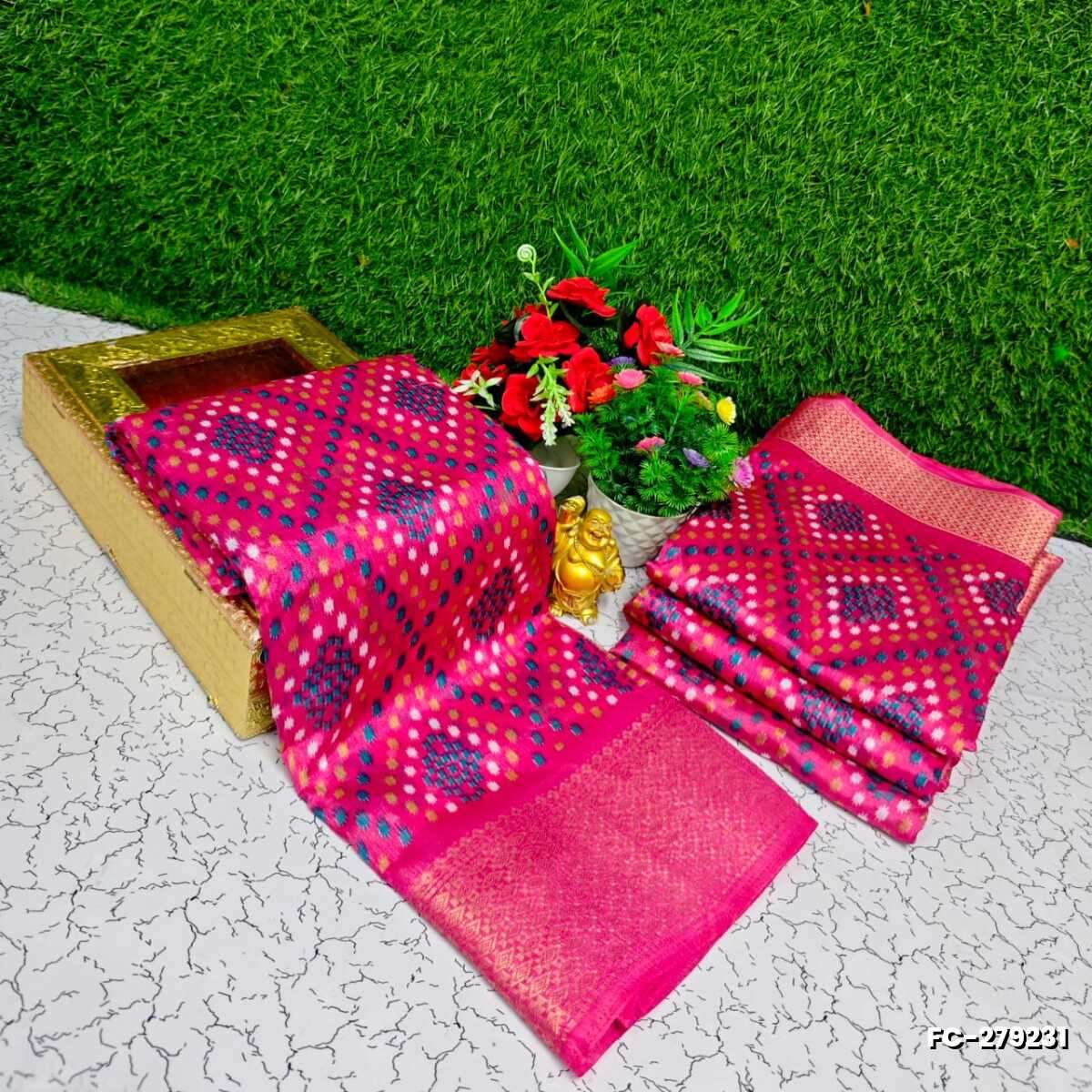 Fancy print office wear cotton sarees all over body Diamond Pattern Dots design premium look lightweight comfortable wear - DARK PINK