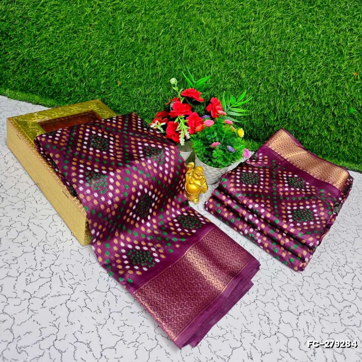 Fancy print office wear cotton sarees all over body Diamond Pattern Dots design premium look lightweight comfortable wear - WINE COLOUR