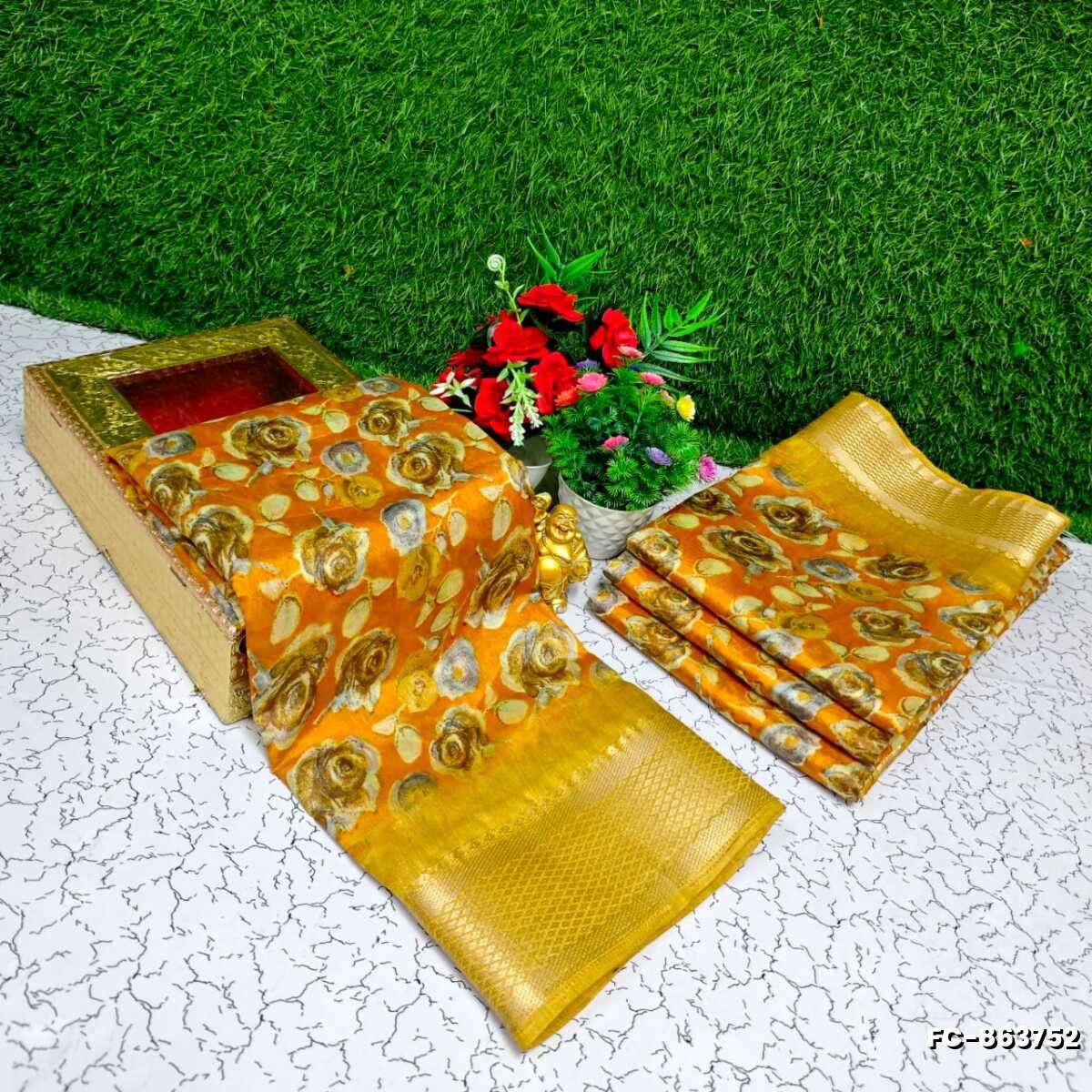 Fancy print office wear cotton sarees all over body Roja Poo Pattern design premium look lightweight comfortable wear - VENTHAYA COLOUR