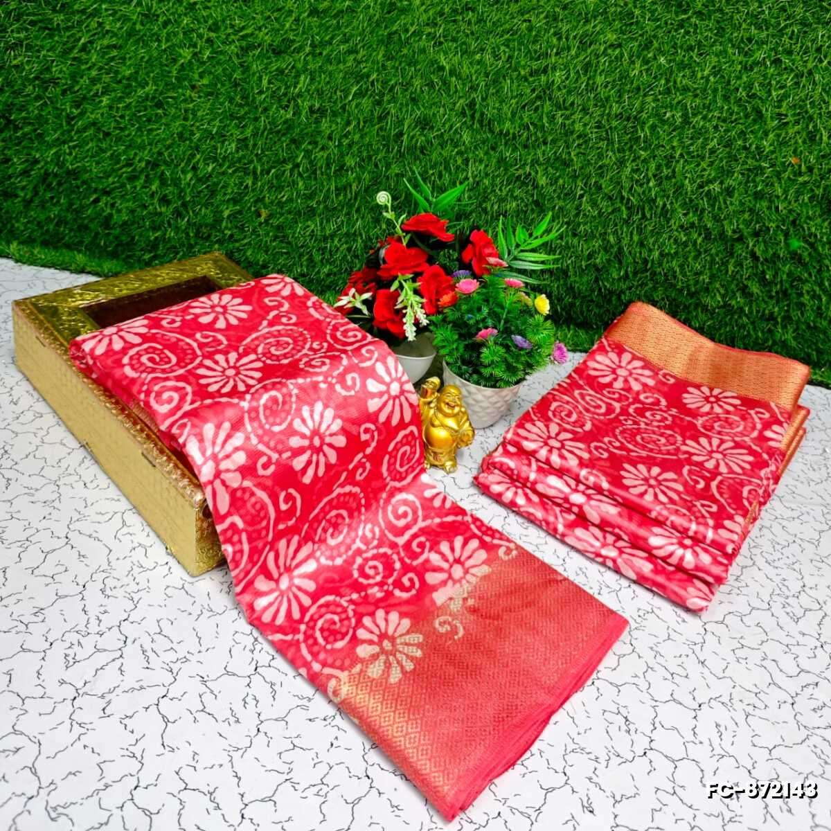 Fancy print office wear cotton sarees all over body kodi poo pattern design premium look lightweight comfortable wear - LIGHT PINK
