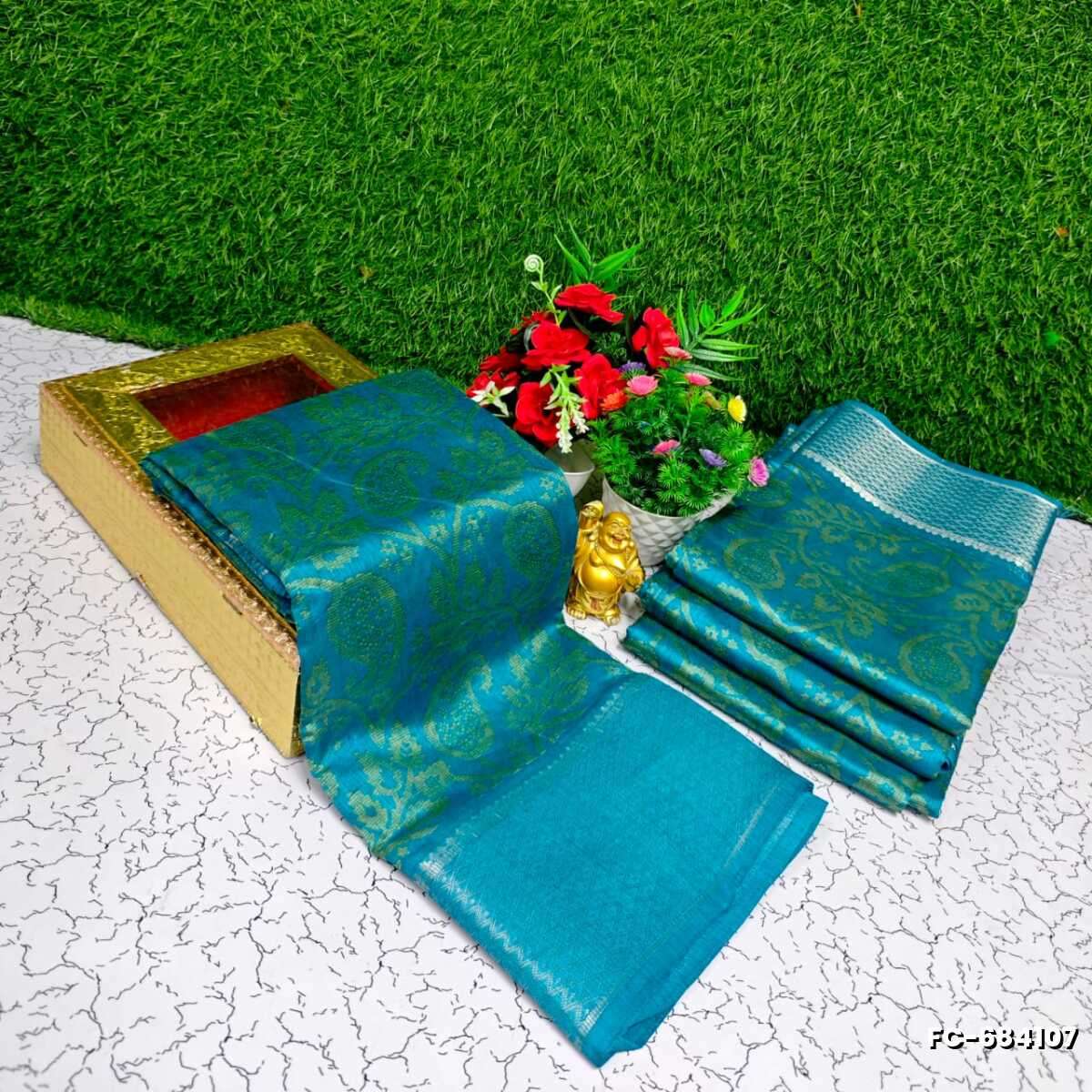 Fancy print office wear cotton sarees all over body mango and leaf pattern design premium look lightweight comfortable wear - TEAL COLOUR