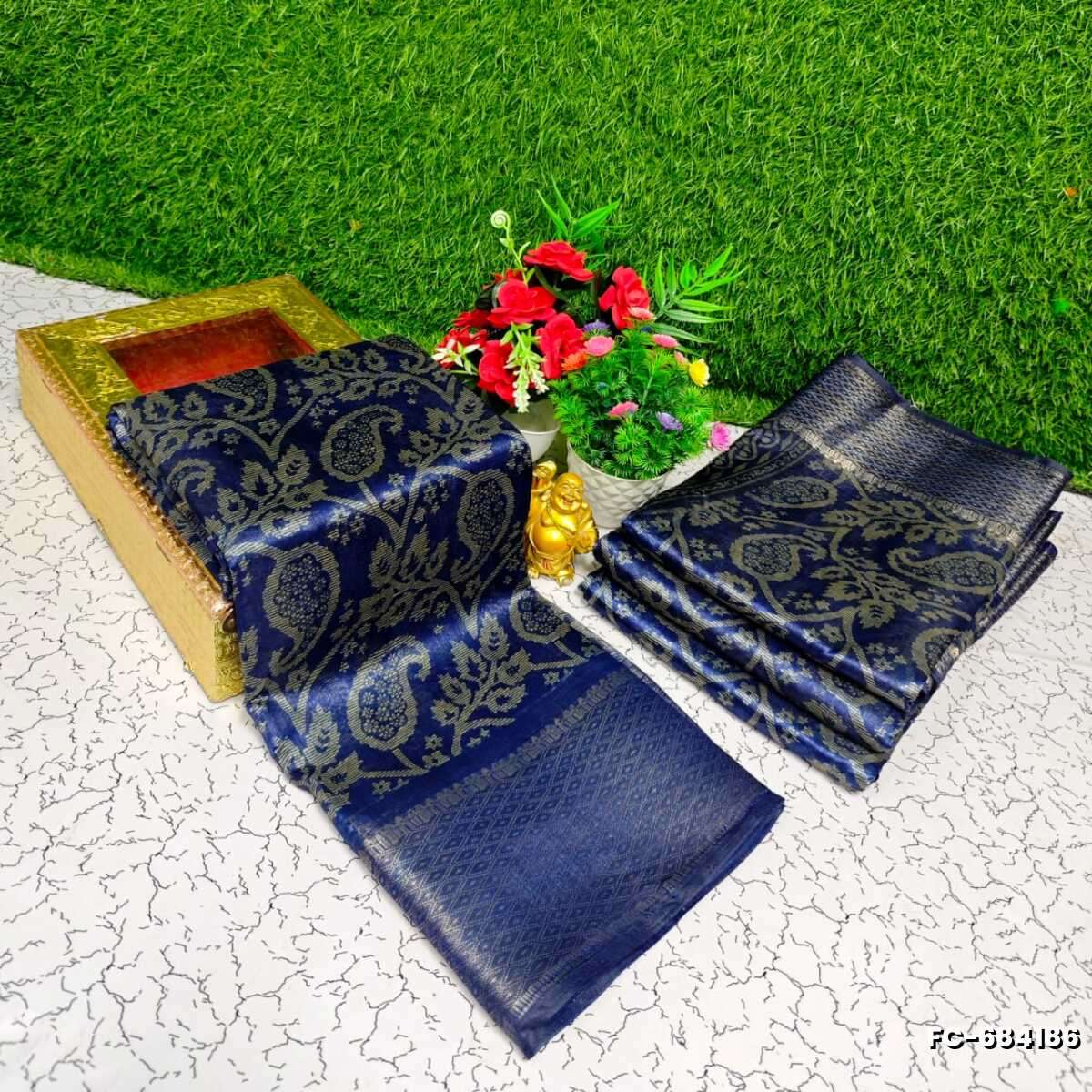Fancy print office wear cotton sarees all over body mango and leaf pattern design premium look lightweight comfortable wear - R BLUE