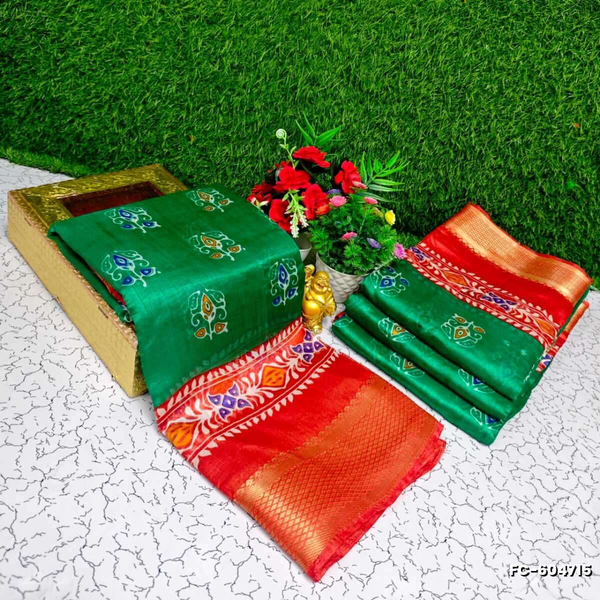 Fancy print office wear cotton sarees all over body  poo pattern design premium look lightweight comfortable wear - GREEN