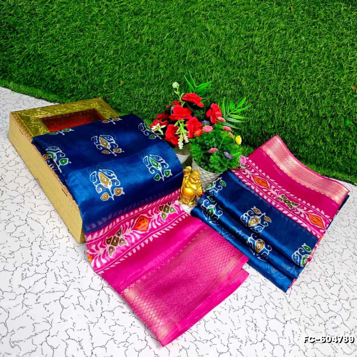Fancy print office wear cotton sarees all over body  poo pattern design premium look lightweight comfortable wear - BLUE COLOUR
